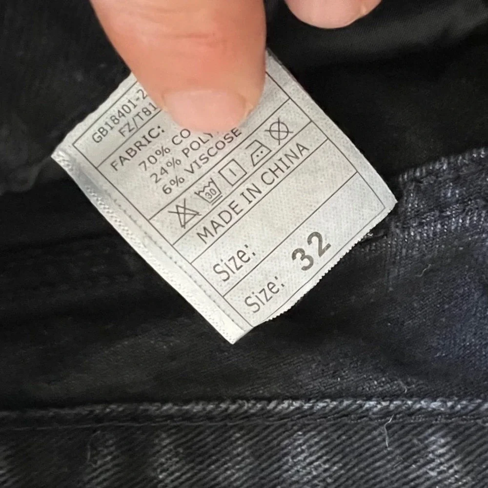 Unbranded Distressed Patchwork Jeans Mens 32 Black Raw Edge Frayed Straight Leg